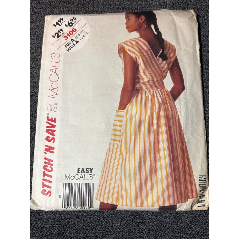 Vintage McCalls Stitch N Save Sewing Pattern 3106 Misses Dress Size 6-8-10 1987